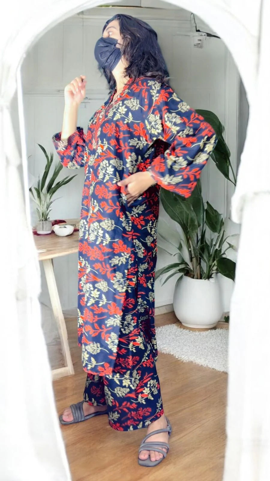 Sana digital print suit long length pocket style