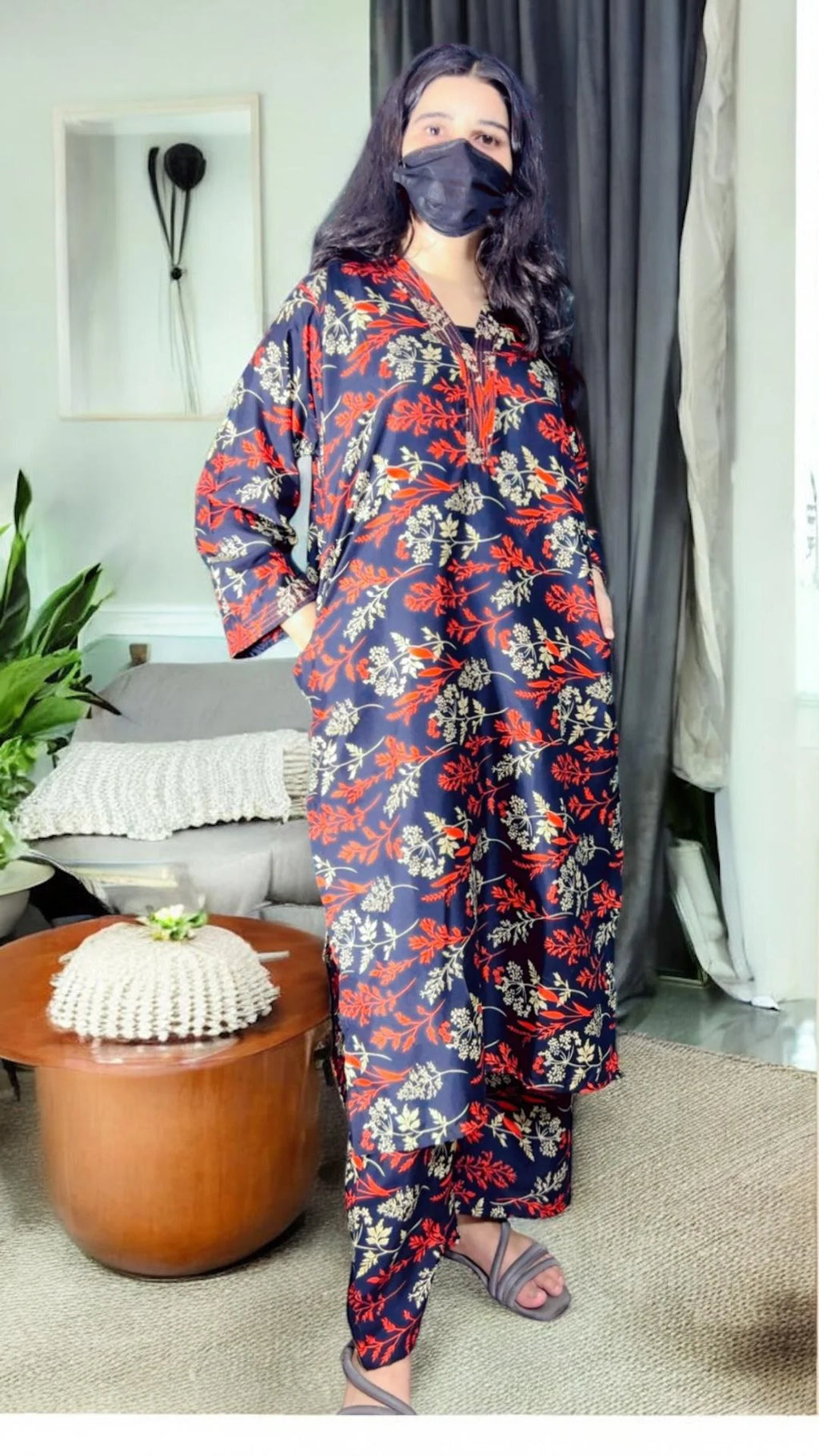 Sana digital print suit long length pocket style