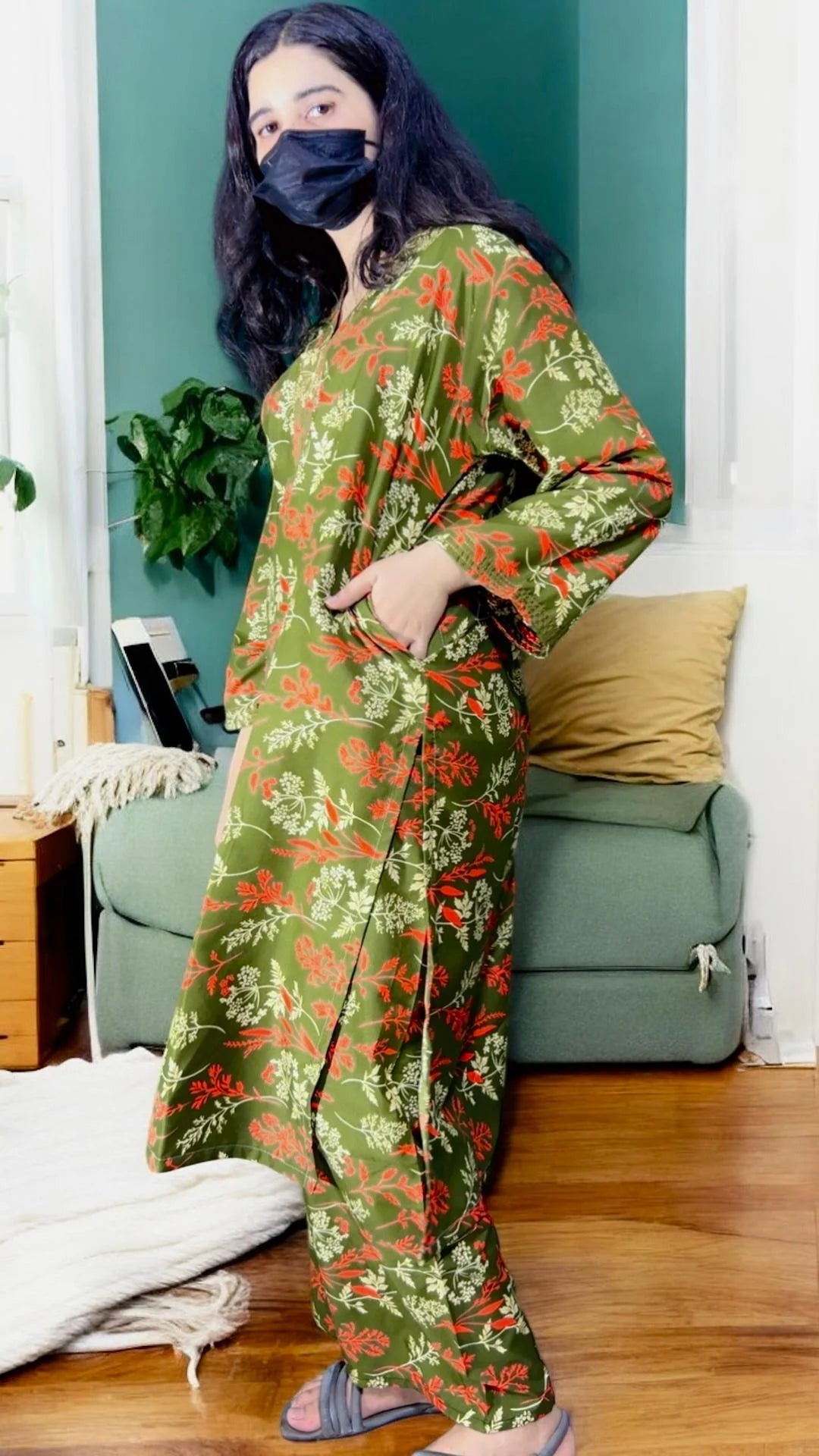 Hina digital print suit long length pocket style
