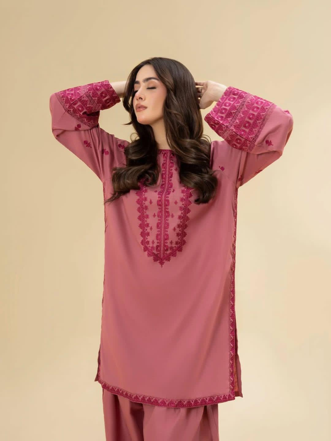 Red Embroidery 2 PIECE STITCHED DRESS FOR GIRLS