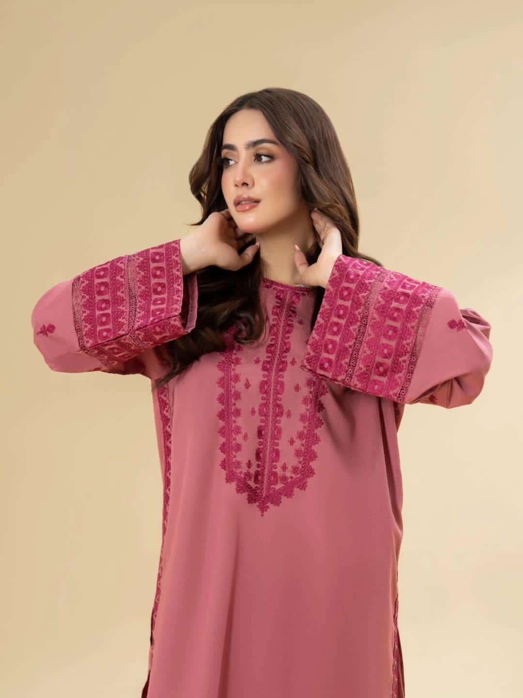 Red Embroidery 2 PIECE STITCHED DRESS FOR GIRLS