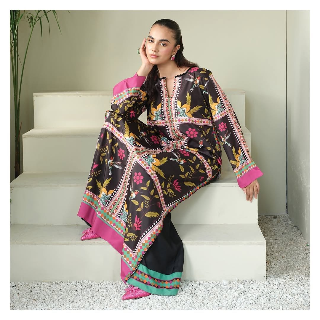 BLACK gulbhar  Digital Print Stitched 2-Piece